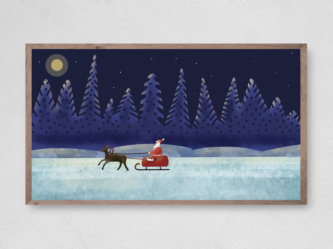Christmas Folk Art Santa Sleigh Art Print