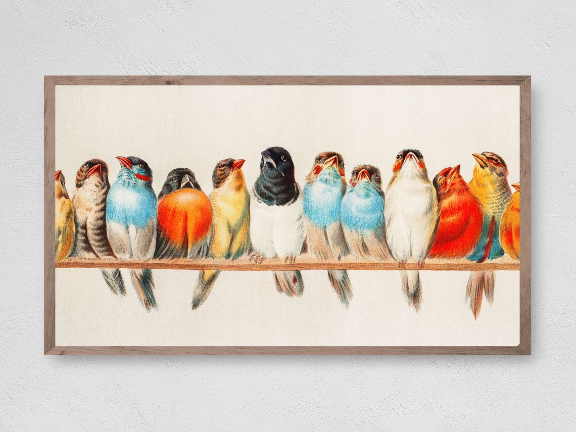 Vintage Birds Art Print for Frame TV Decor