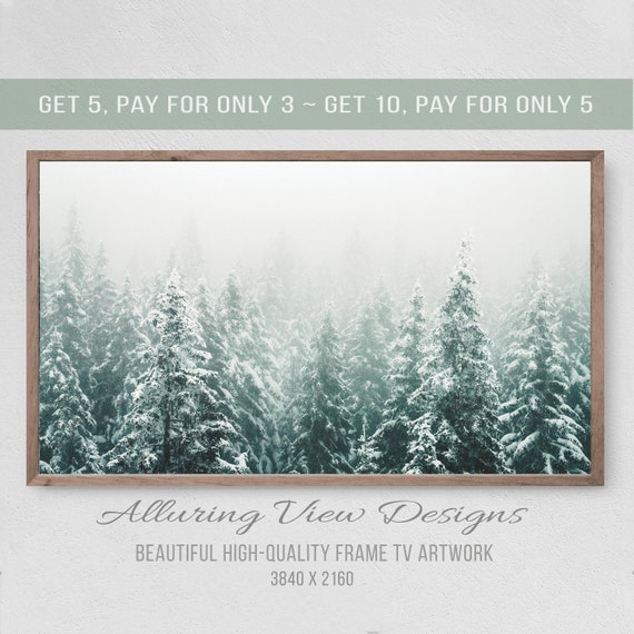 Christmas Snow-Dusted Pine Forest Art Print, Lodge Style