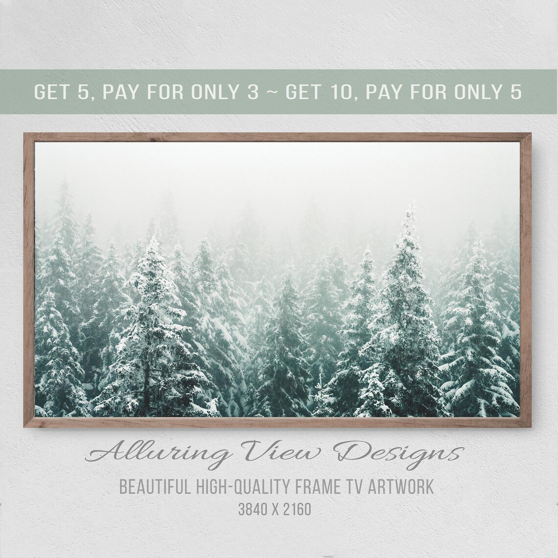 Christmas Snow-Dusted Pine Forest Art Print, Lodge Style