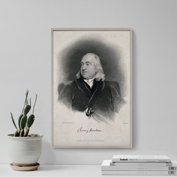 Jeremy Bentham Line Engraving By C Fox 1838 Painting Photo Poster Print Art Gift Drawing Etching Engraving Philosophy Philosopher