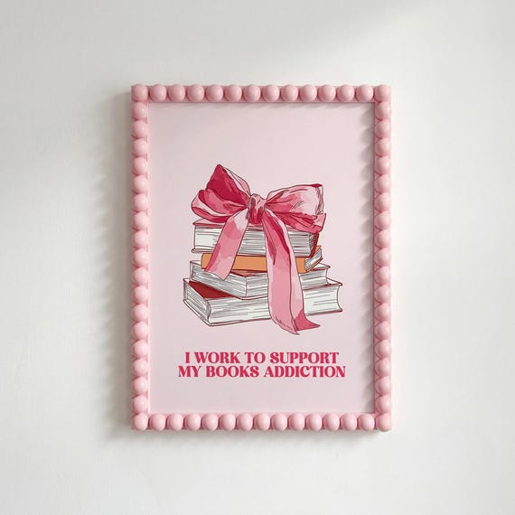 Pink Bow Coquette Bookish Poster Book Addiction Cozy Reading Nook Wall Art Digital Download