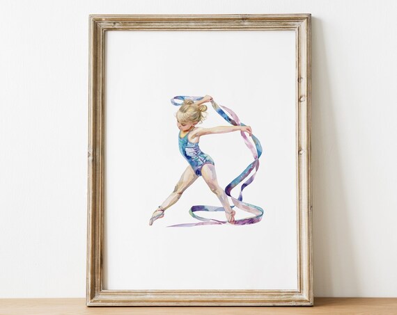 Gymnast Girl Exercise With Ribbon Rhythmic Gymnastics