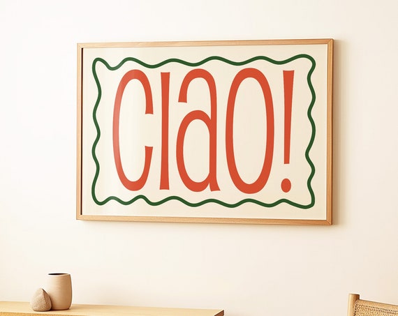 Ciao Print Retro Italian Print Trendy Bold Typography Wall Art Aesthetic Cute Apartment Home Decor Maximalist Wall Art Gallery Wall Art