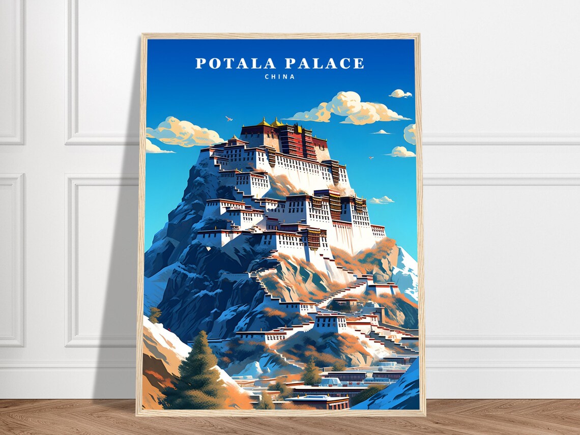 Potala Palace Tibet China Mountain Fortress Vintage Travel Poster