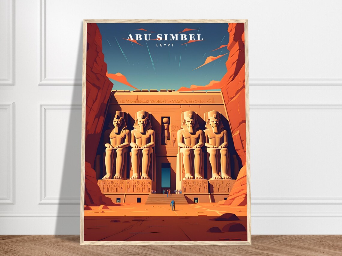 Abu Simbel Egypt Great Temple Colossal Statues Vintage Travel Poster