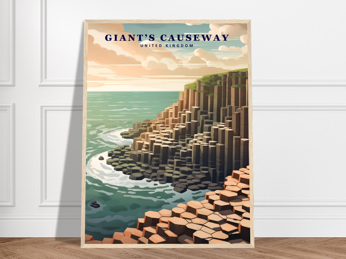 Giants Causeway United Kingdom Coastal Cliffs Vintage Travel Poster