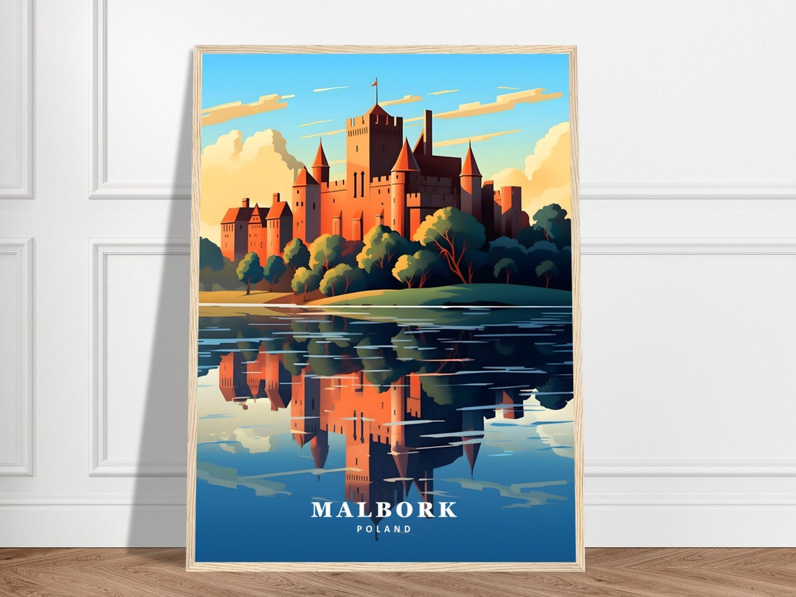 Malbork Castle Poland River Reflection Vintage Landmark Travel Poster