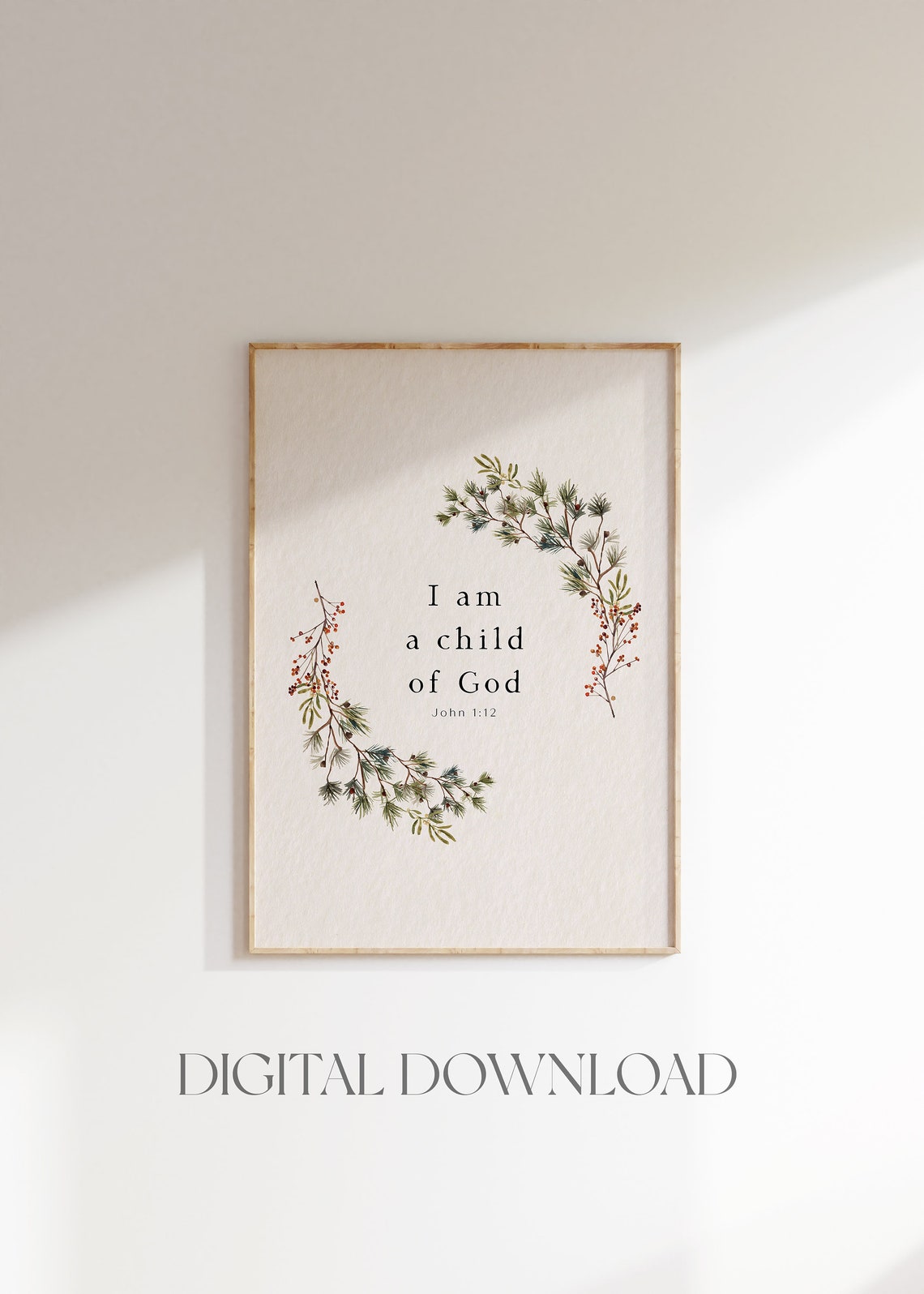 I Am a Child of God John 1:12 Painted Pine Berry Garland Print - Image 4
