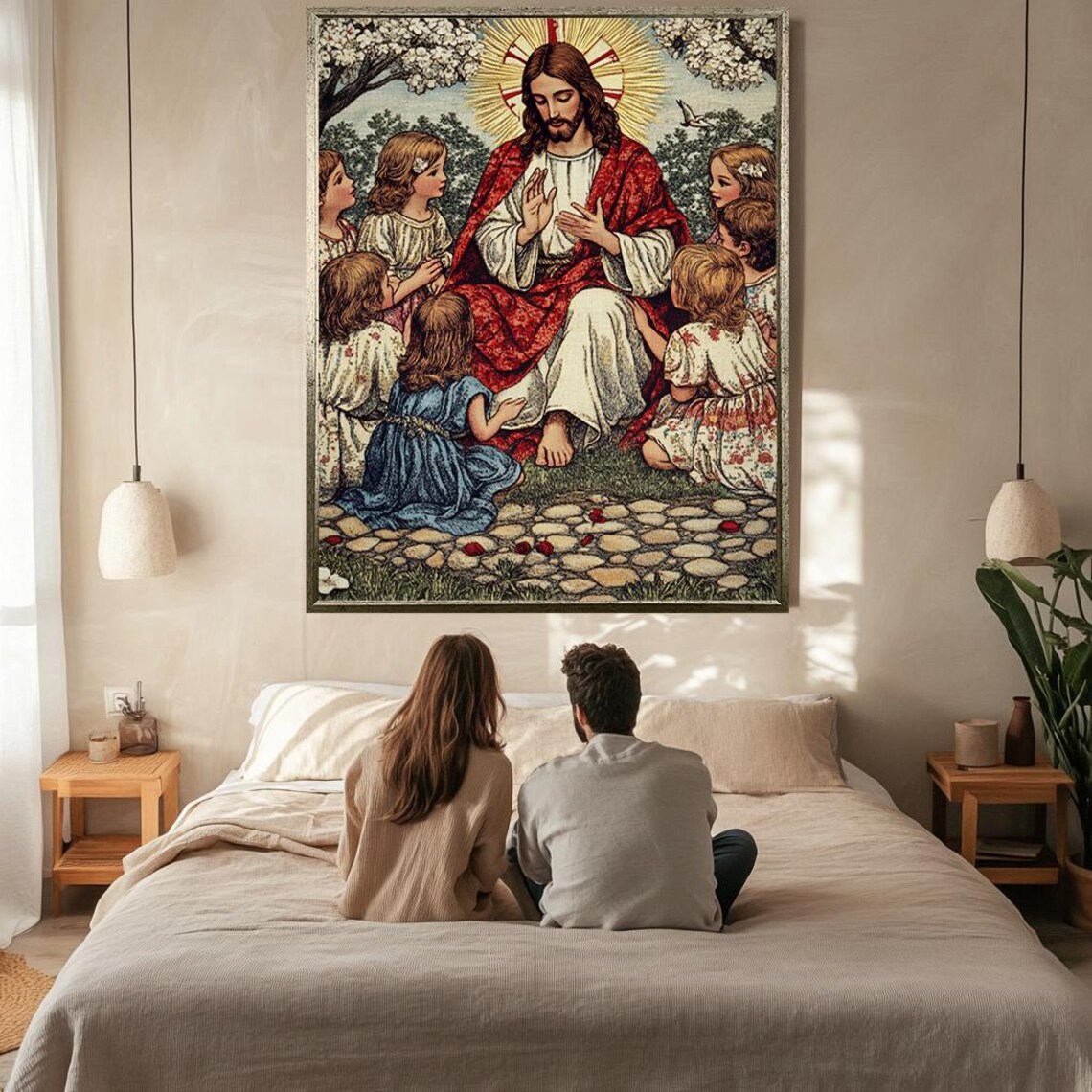 Jesus With Children Vintage Biblical Scene Classic Christian Art Poster - Image 2