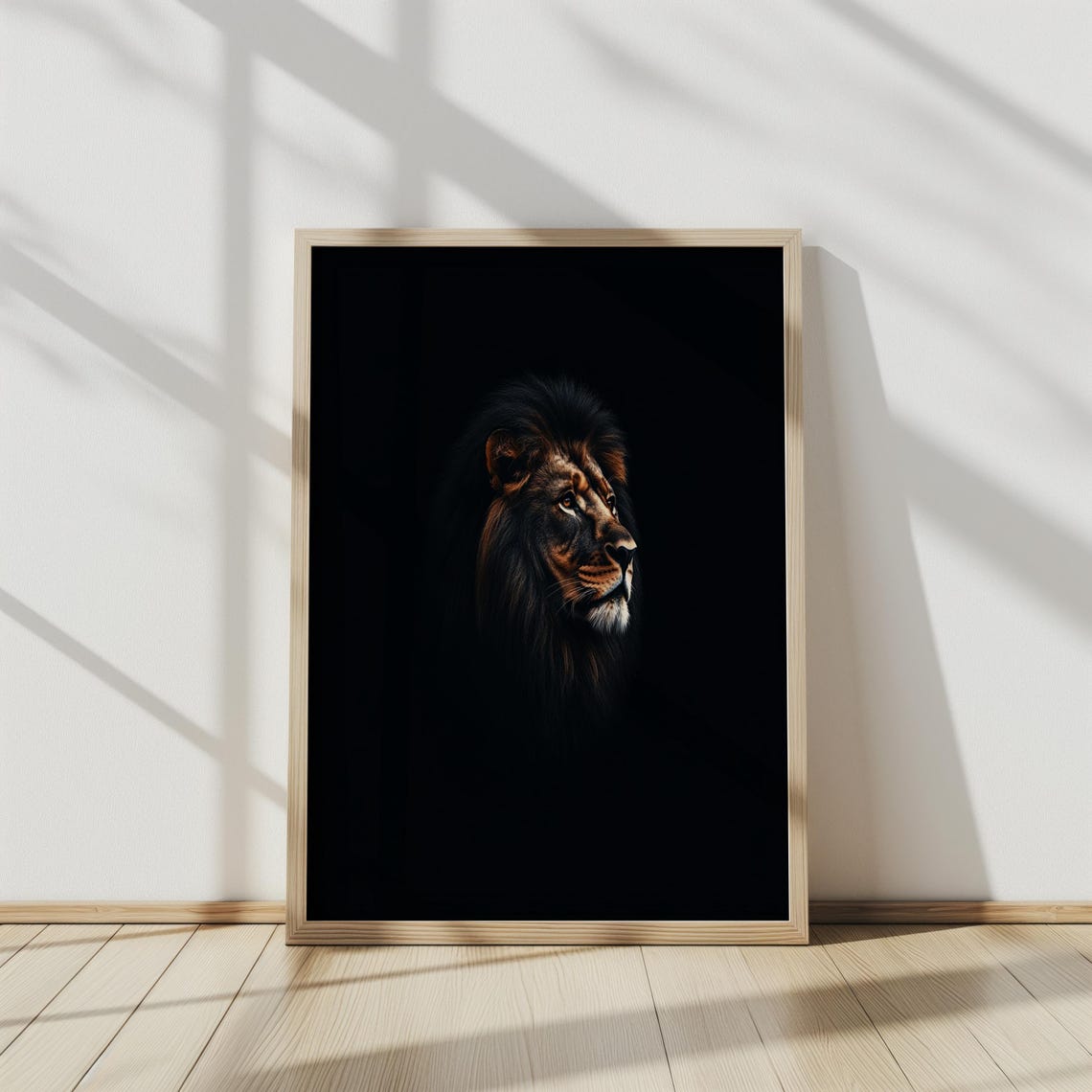 Majestic Lion Profile Portrait Dark Background Regal Wildlife Poster - Image 3