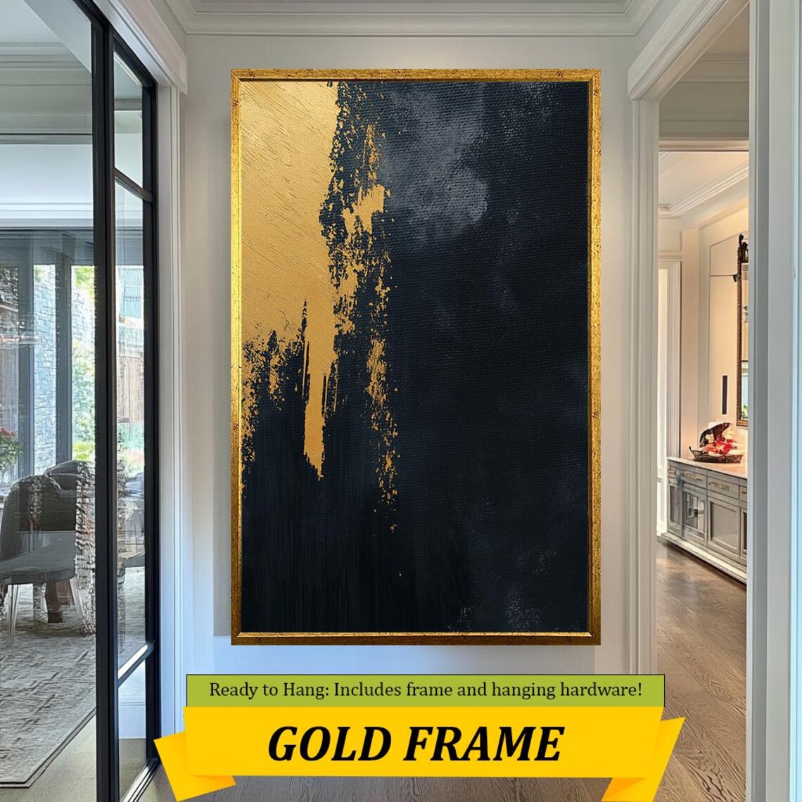Minimalist Gold And Black Textured Wall Art Elegant Abstract Painting For Modern Home Decor - Image 5