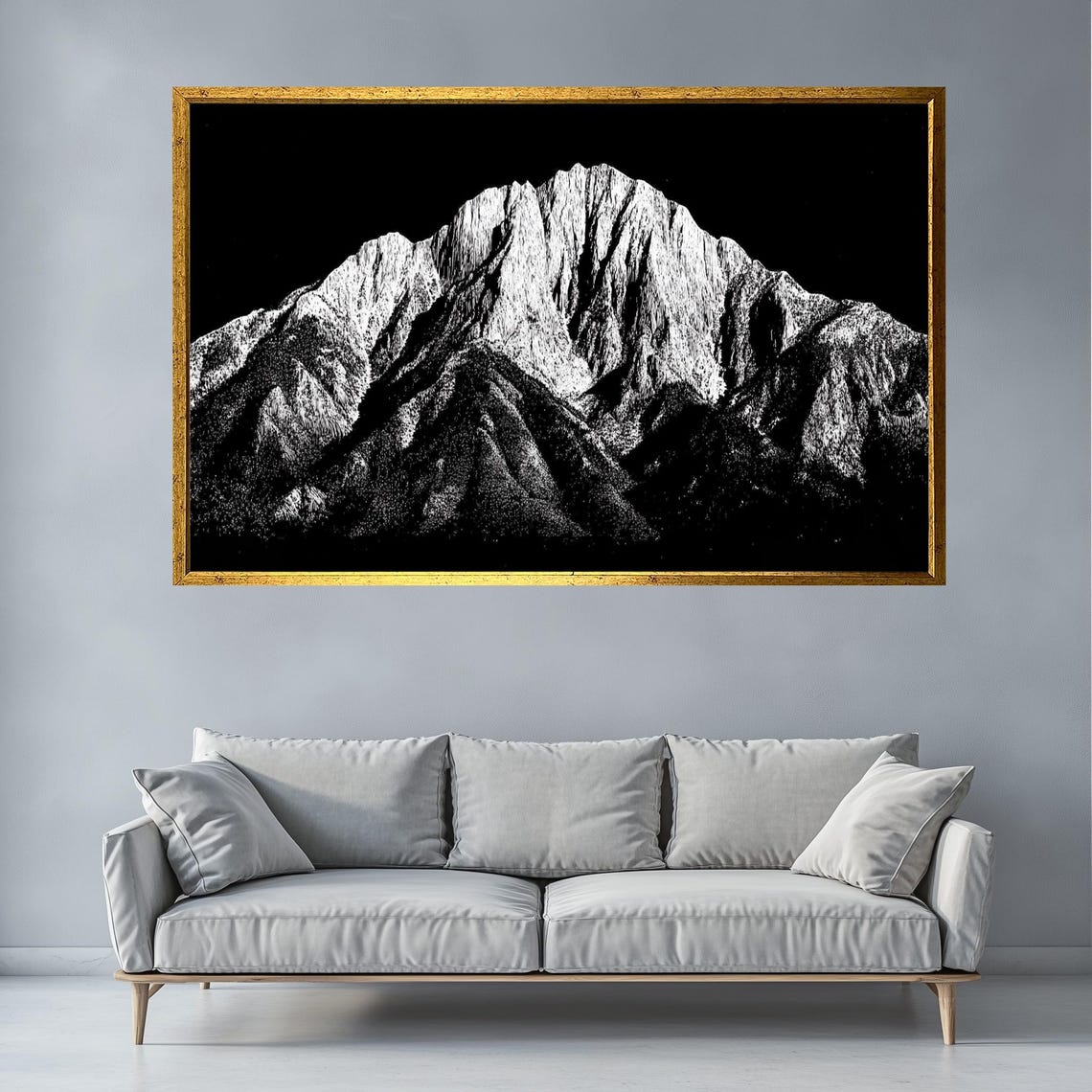Black And White Mountain Art Print Minimalist Mountain Landscape Drawing Modern Nature Wall Art Monochrome Mountain Illustration - Image 4