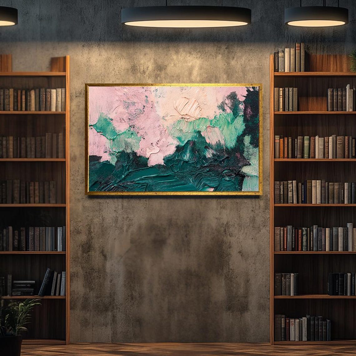 Pastel Pink Green Abstract Landscape Textured Minimalist Wall Poster - Image 2