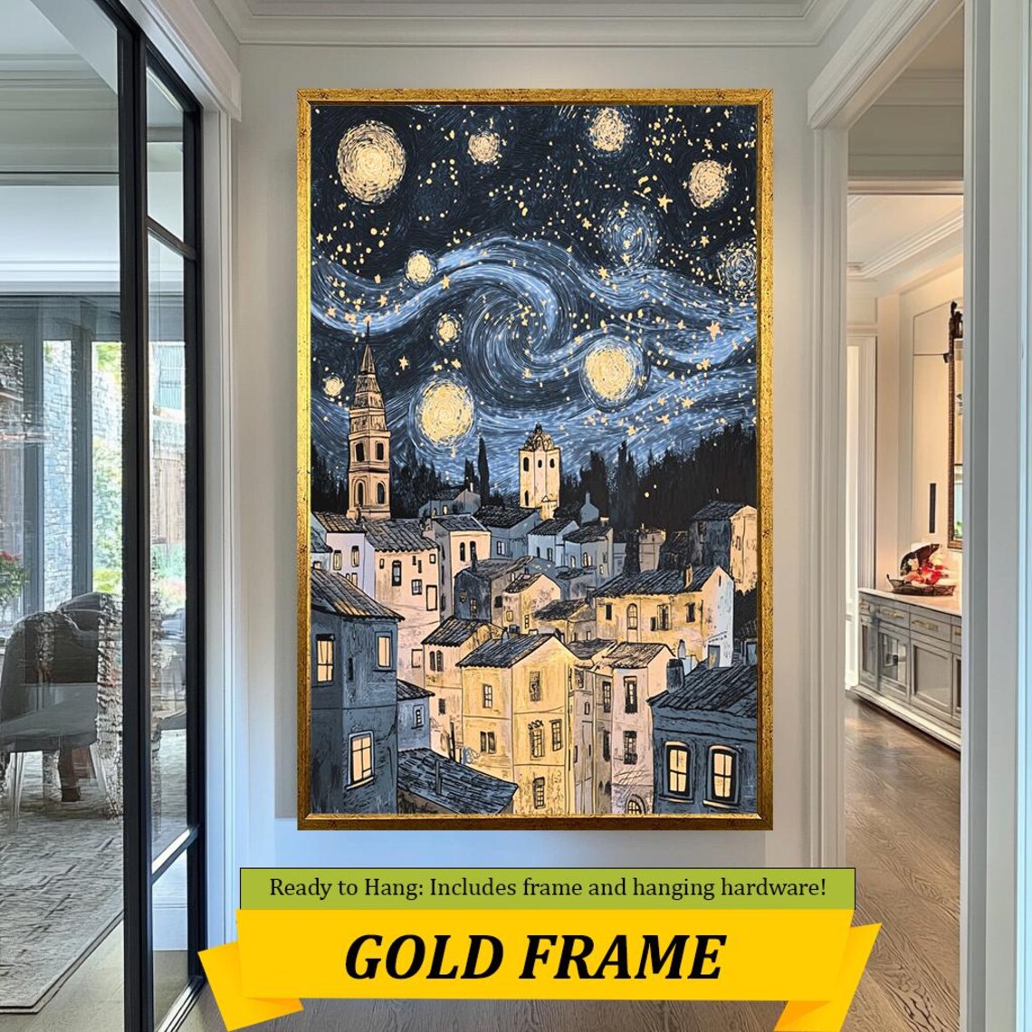 Starry Night Old Town Fantasy Townscape Van Gogh Style Art Poster - Image 5