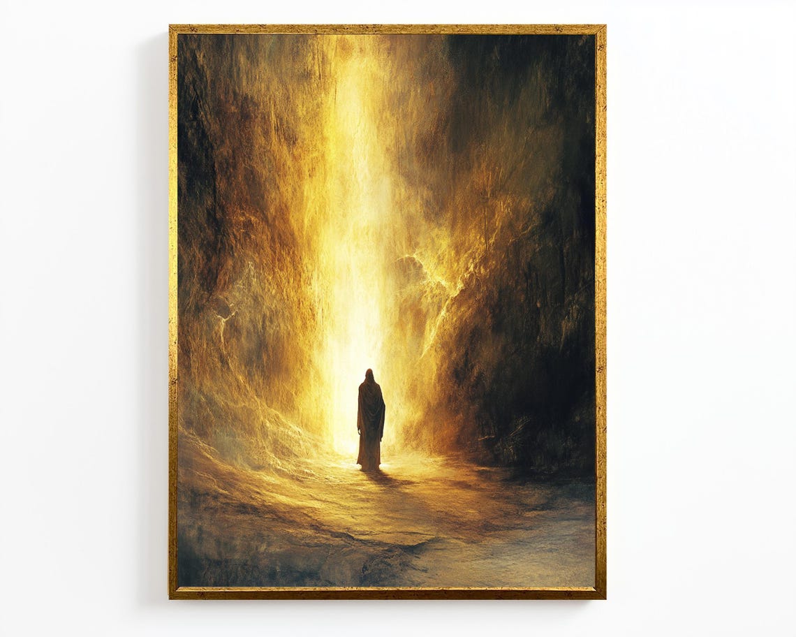 Jesus Walking Toward Heavenly Light In Dark Cave Resurrection Poster - Image 4