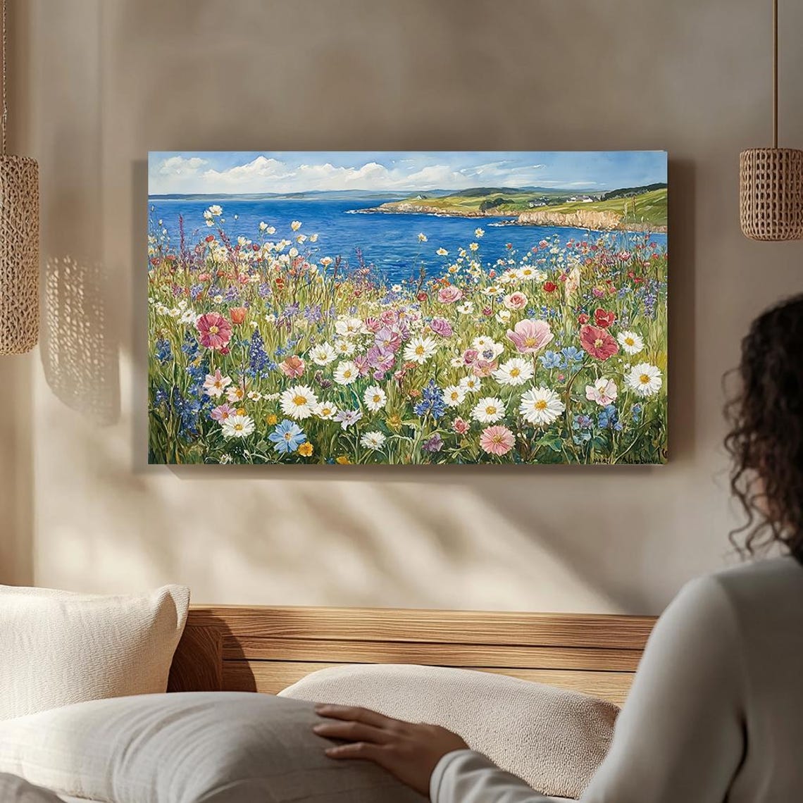 Coastal Wildflower Meadow Ocean Cliffs Colorful Landscape Poster - Image 4