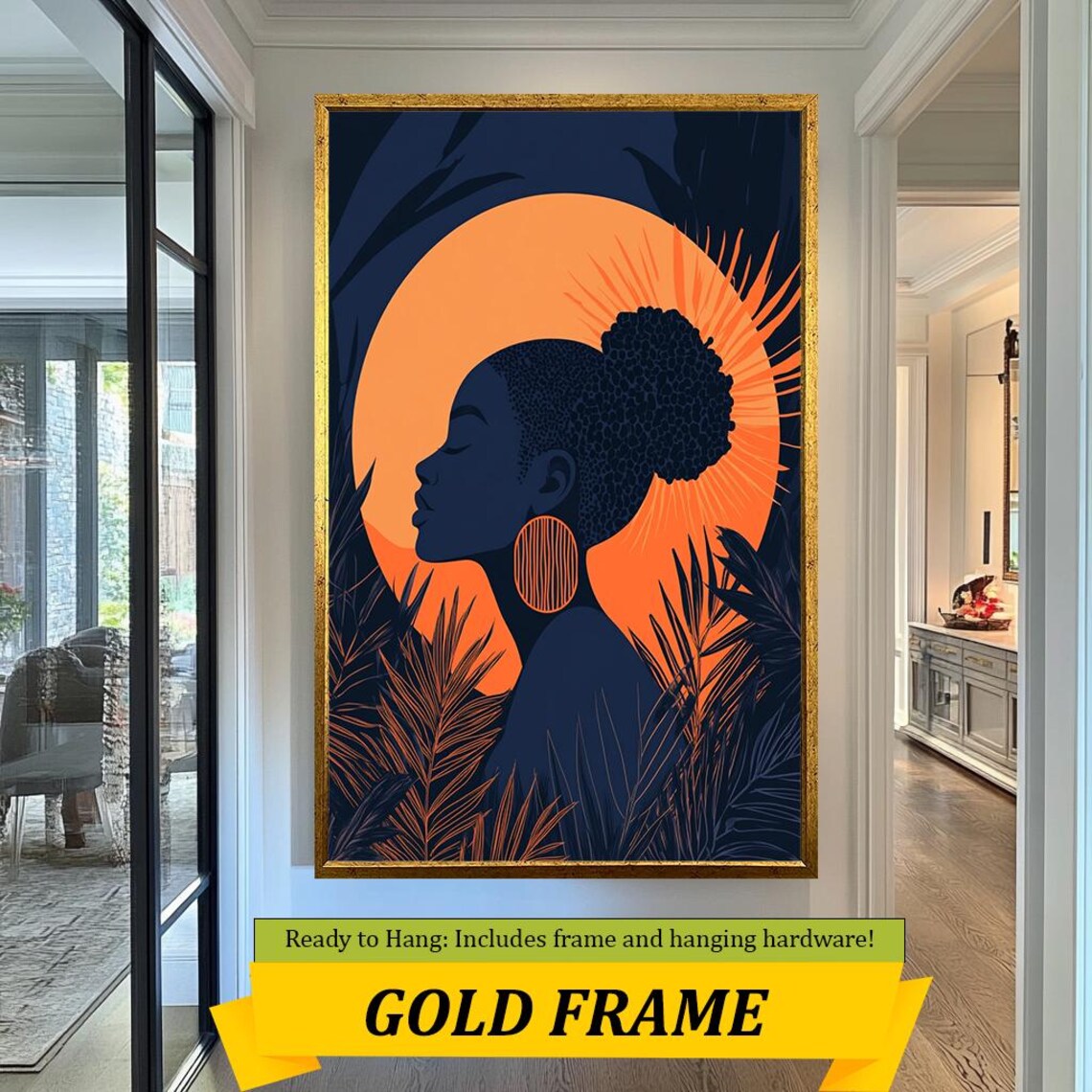African Woman Sunset Silhouette Orange Sun Palm Tropical Art Poster - Image 5
