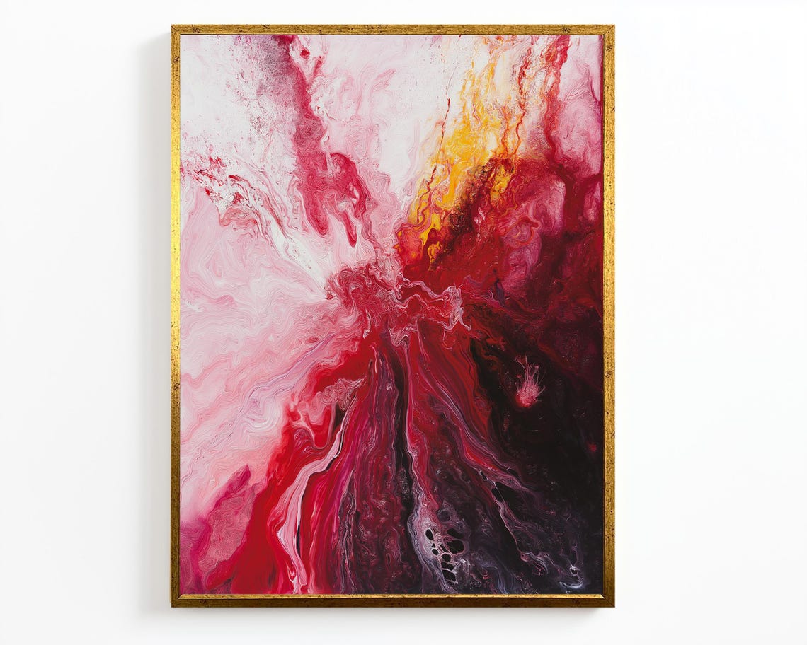 Red Abstract Fluid Art Marble Swirl White Gold Modern Wall Poster - Image 4