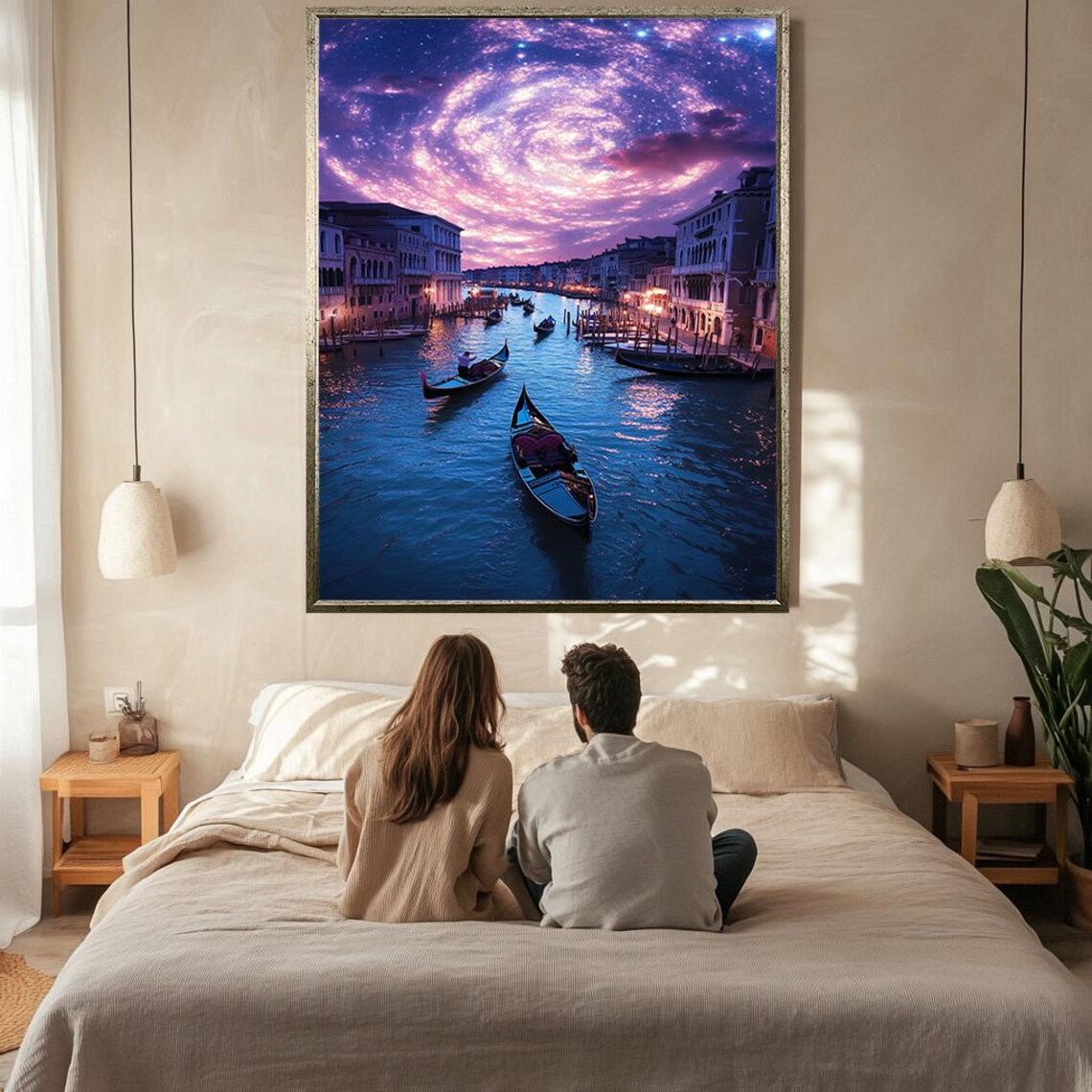 Venice Italy Grand Canal Gondolas Starry Galaxy Night Wall Poster - Image 2