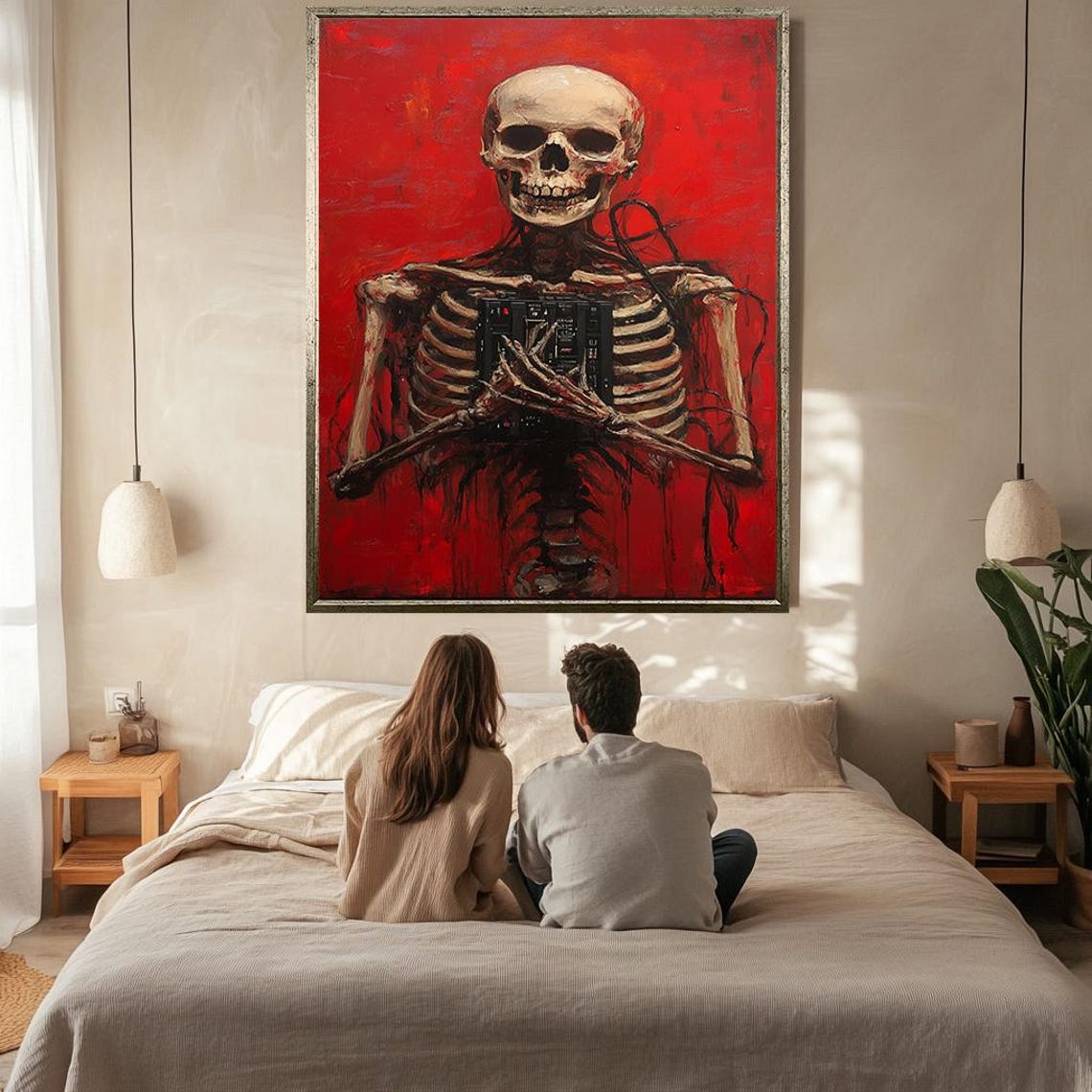 Dark Surreal Skeleton Wall Art Red Abstract Wall Art With Gothic Style Surrealism Wall Art Whimsical Mystical Wall Decor - Image 2