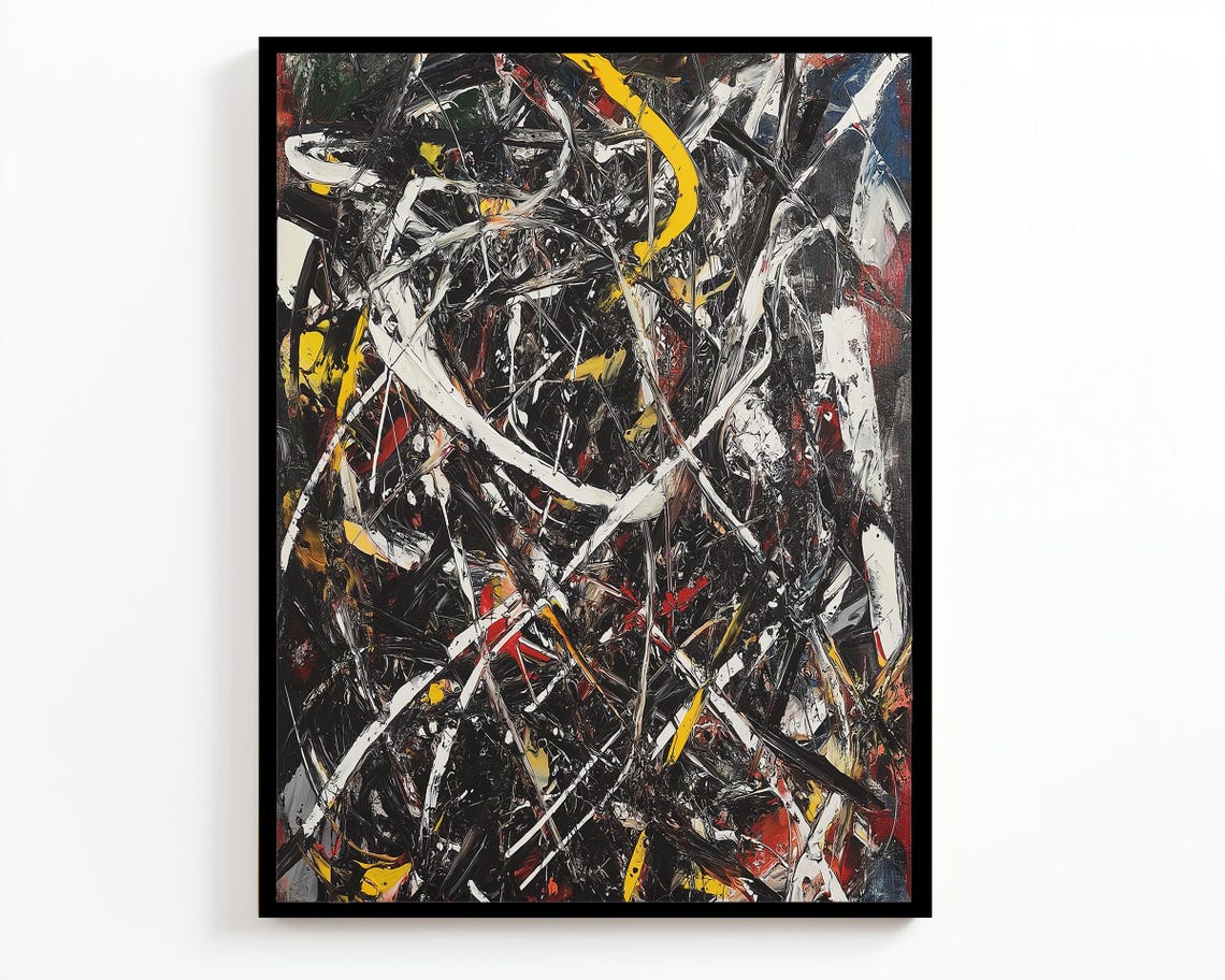 Black White Yellow Red Abstract Expressionist Splatter Art Poster - Image 4