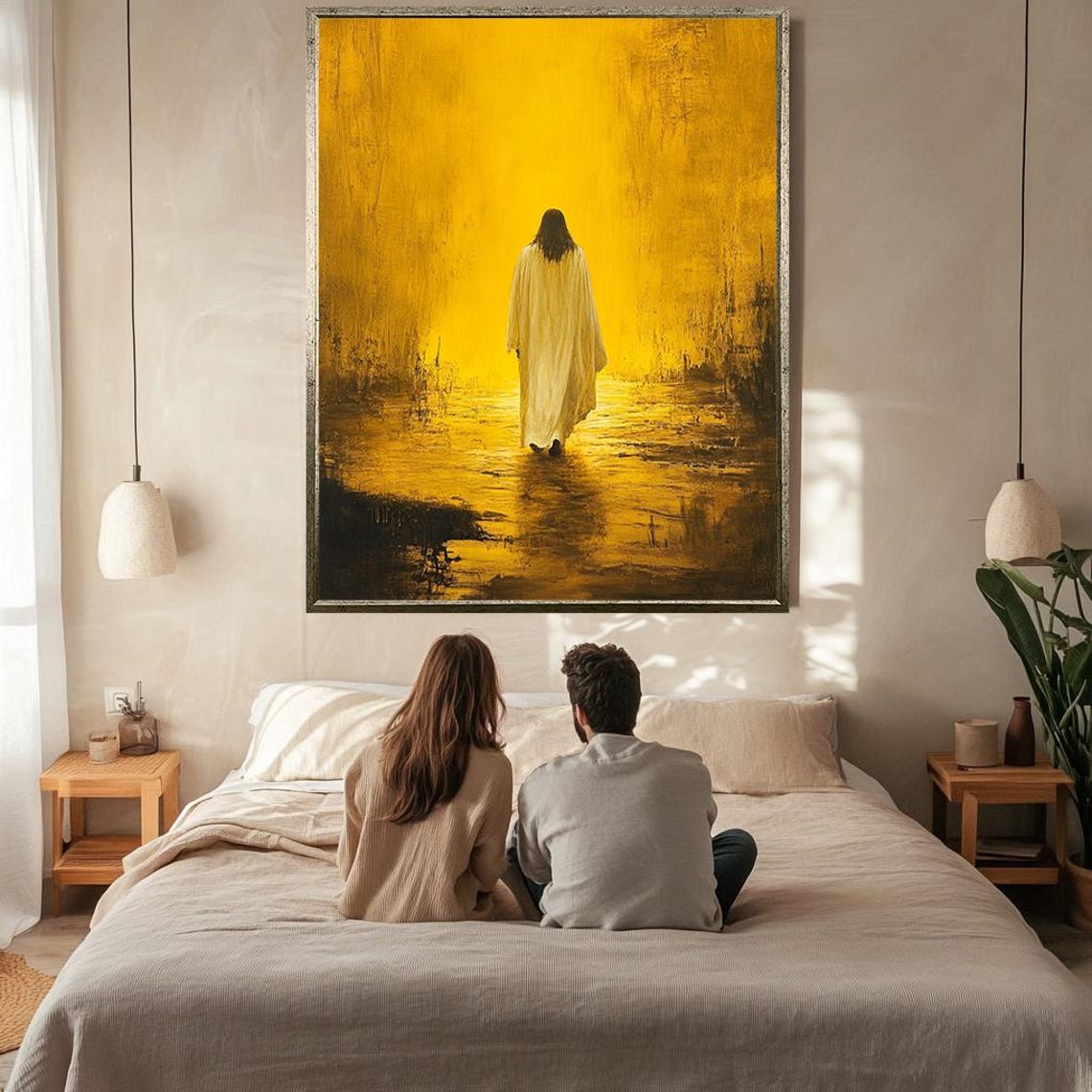 Jesus Walking Toward Golden Light Back View Radiant Faith Art Poster - Image 2