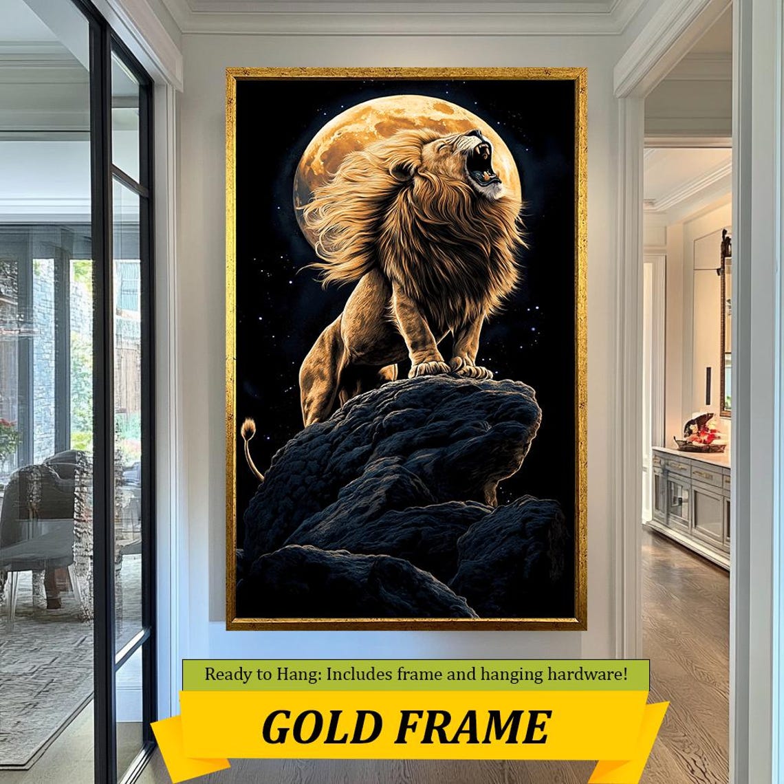 Roaring Lion Full Moon Night Rock Summit Majestic Wildlife Wall Poster - Image 5