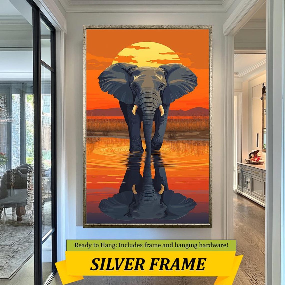 Elephant Sunset Savanna Orange Sun Water Reflection Wildlife Poster - Image 4