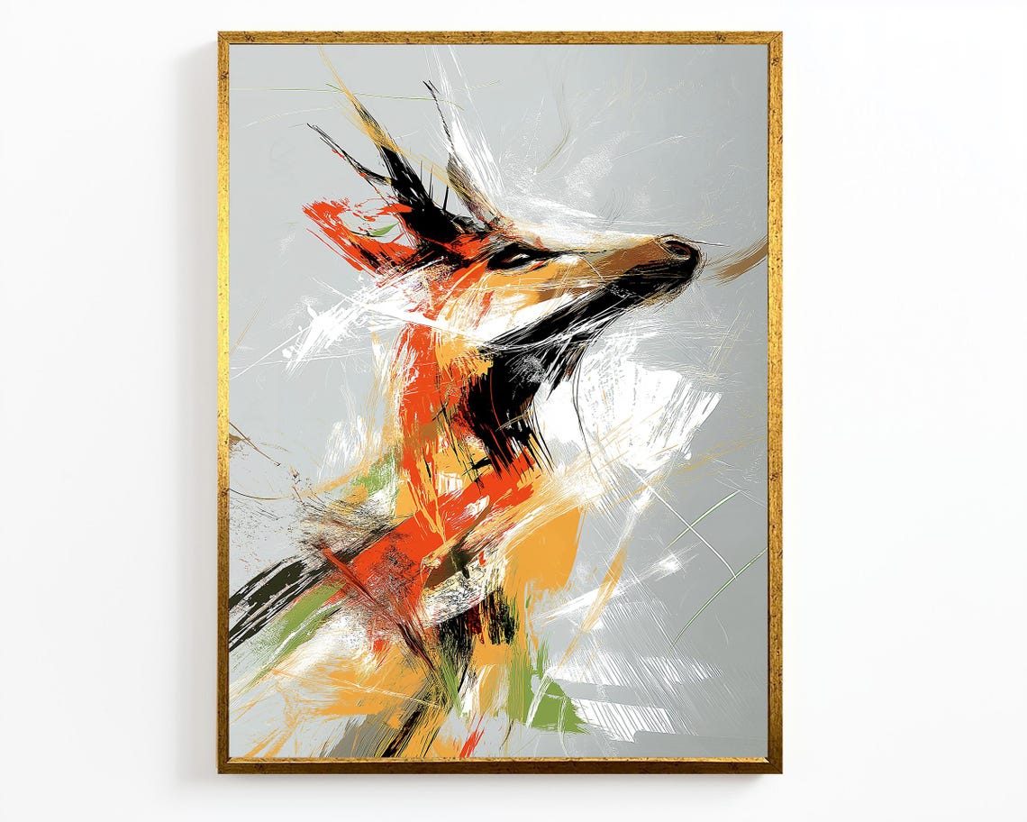 Abstract Antelope Head Colorful Brushstroke Wildlife Art Wall Poster - Image 4