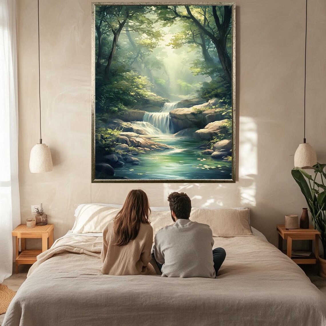 Tranquil Forest Waterfall Art Serene Nature Landscape Wall Decor For Living Room Bedroom Or Office - Image 2