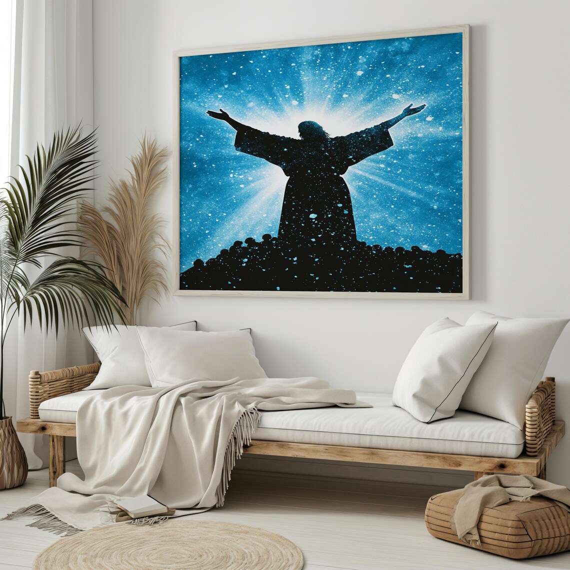 Jesus Christ Silhouette Starry Blue Sky Open Arms Faith Art Wall Poster - Image 5