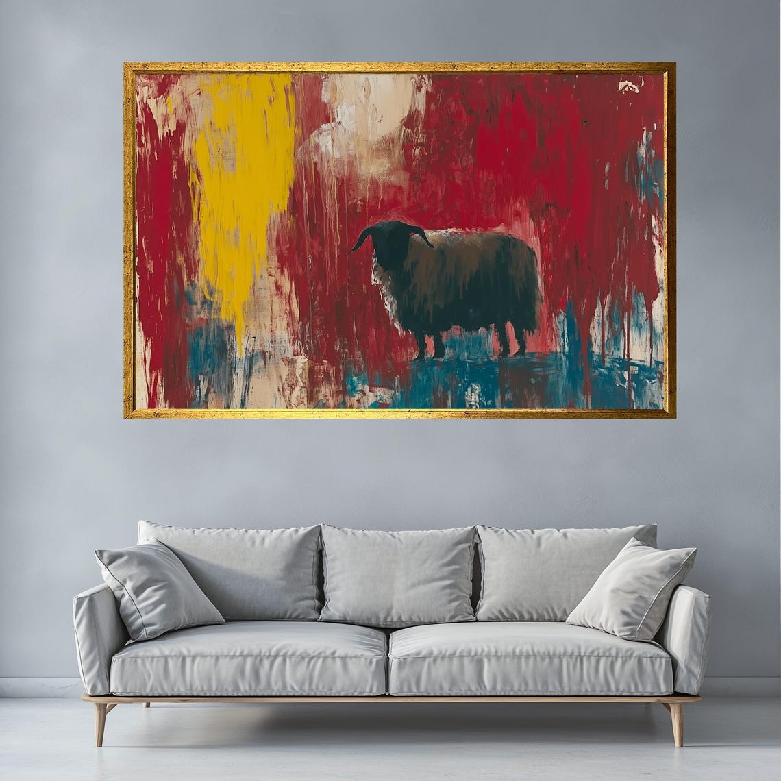 Black Sheep Silhouette Red Yellow Abstract Rustic Farm Animal Poster - Image 4