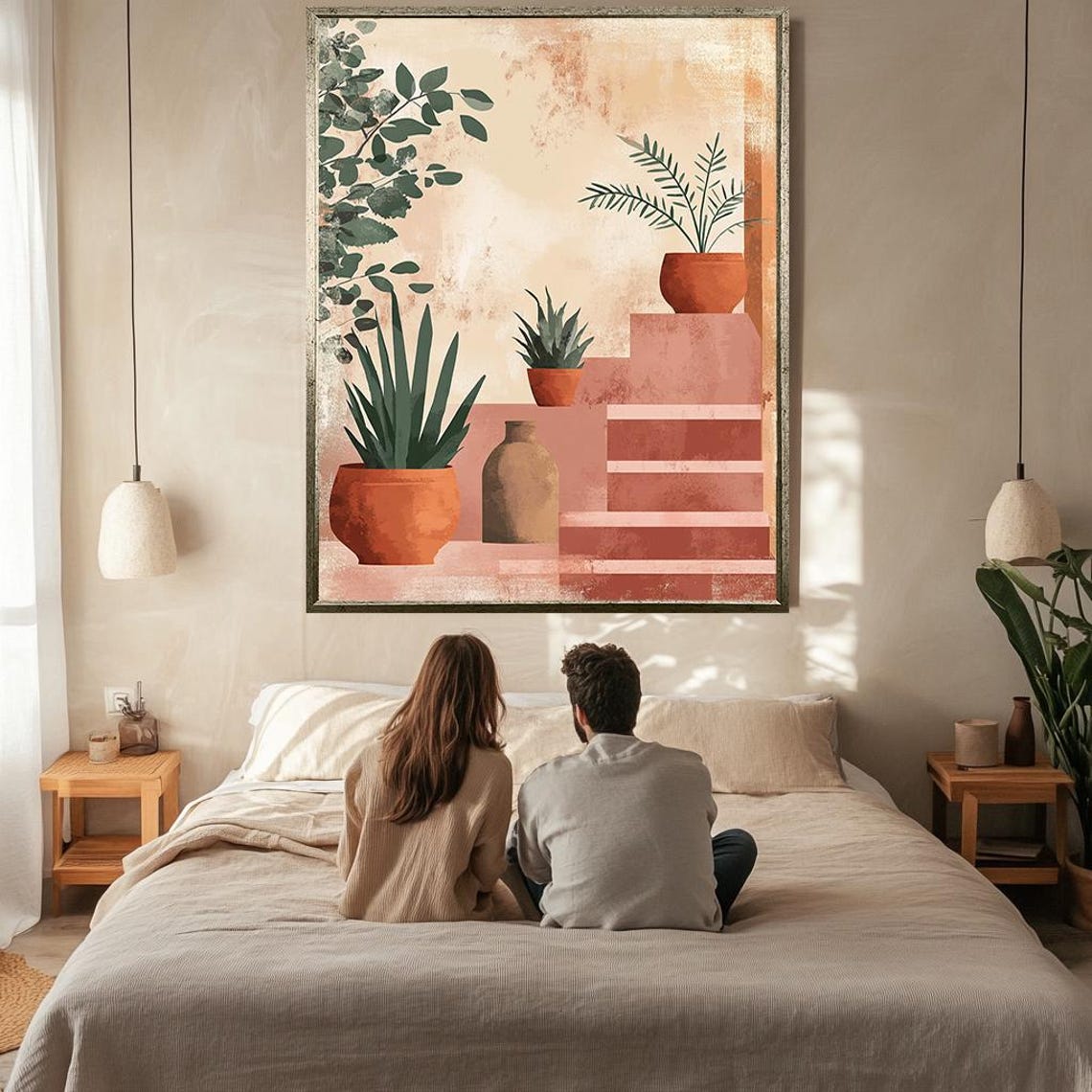 Terracotta Potted Plants Warm Botanical Illustration Stairs Art Poster - Image 2