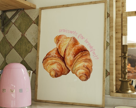 Kitchen Wall Art Trendy Croissant Print Coffee Poster Food Print Retro Wall Art Aesthetic Girly Kitchen Art Print Art