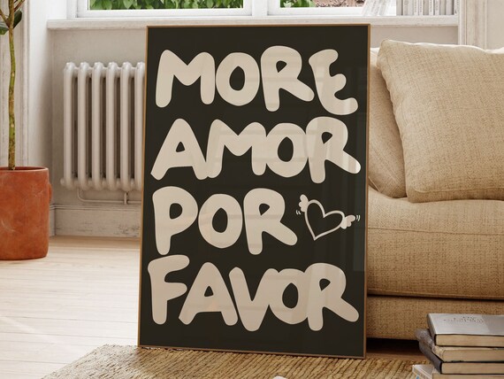More Amor Por Favor Print Print Retro Wall Decor Large Art Monochrome Poster Typography Poster