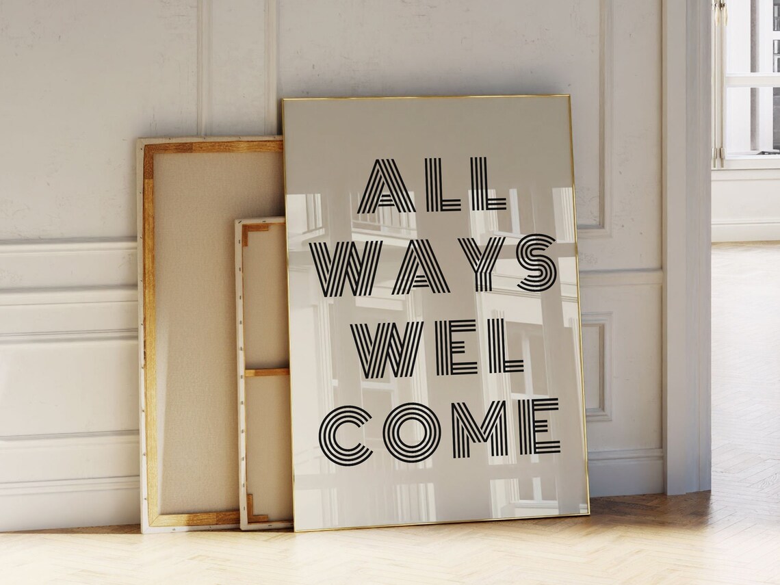 Allways Welcome Print Print Retro Wall Decor Large Art Monochrome Poster Typography Poster - Image 2