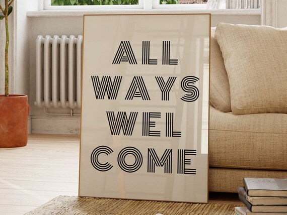Allways Welcome Print Print Retro Wall Decor Large Art Monochrome Poster Typography Poster