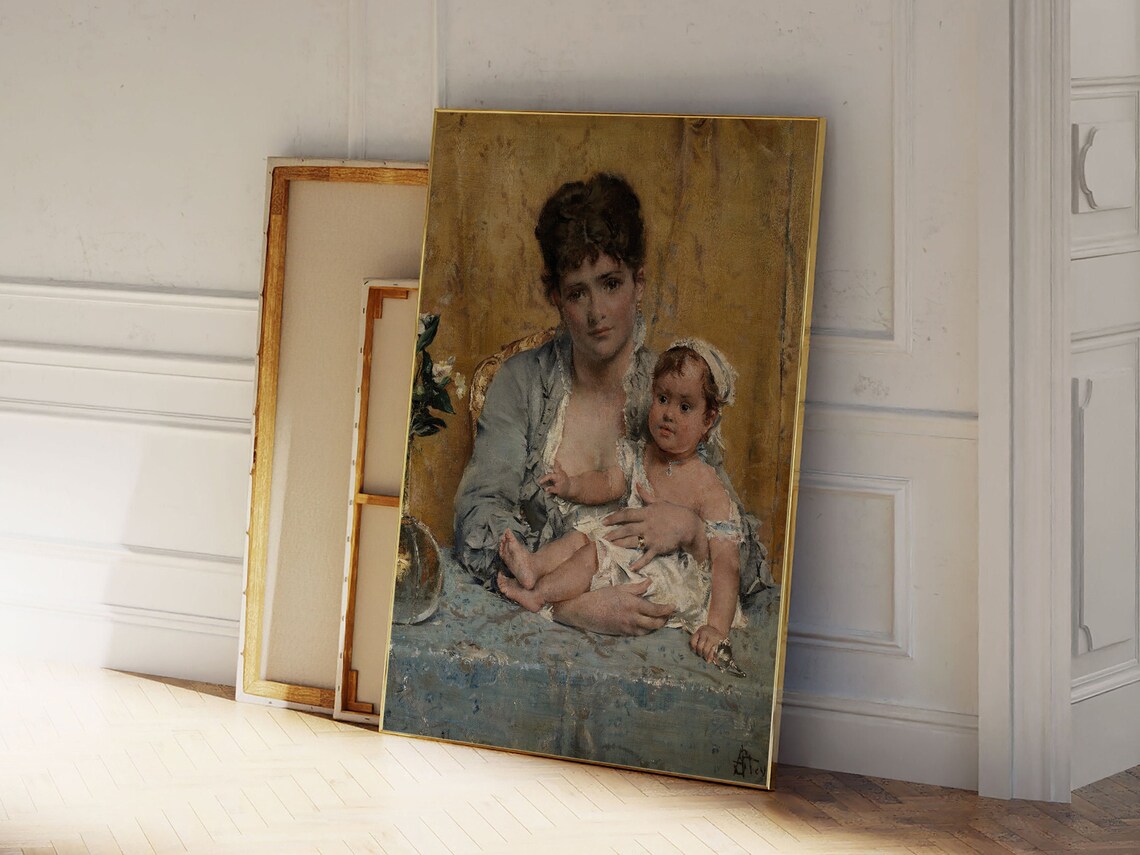 Mother and Child Classic Oil Painting Vintage Portrait Art Print - Image 2