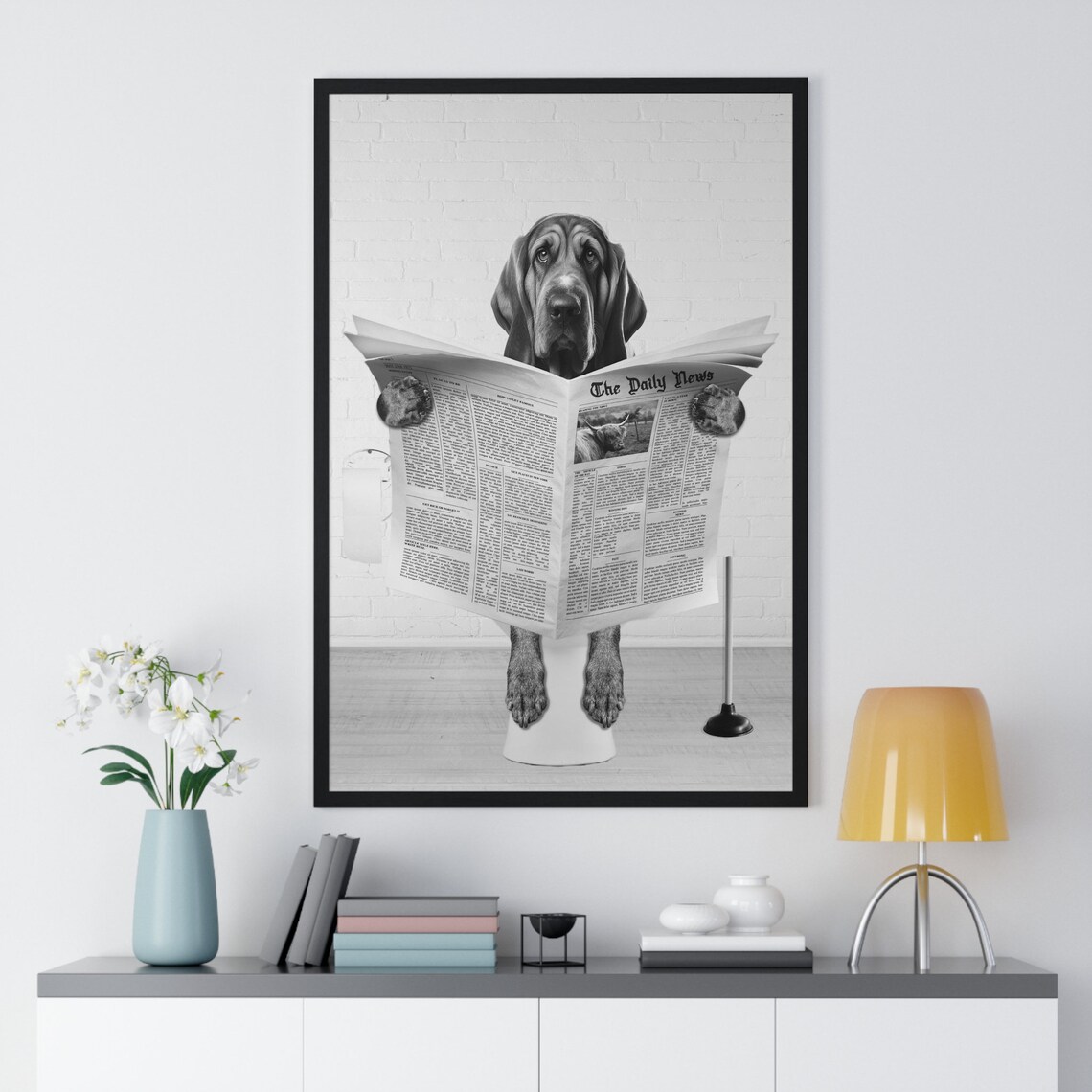 Bloodhound Wall Art Funny Bathroom Print Toilet Poster Bathroom Art Bloodhound Black And White - Image 2