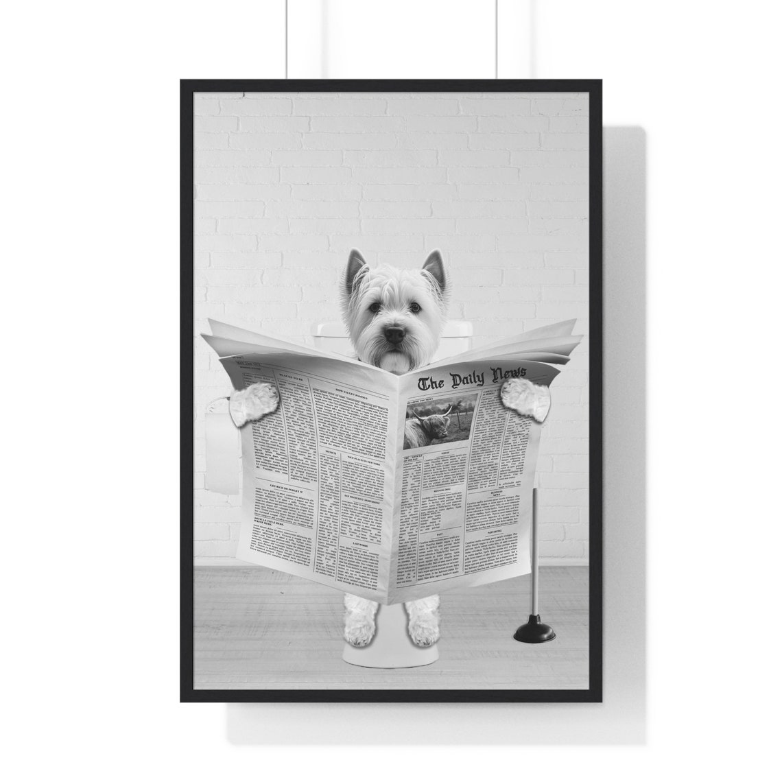 West Highland Terrier Reading Newspaper on Toilet Funny Poster