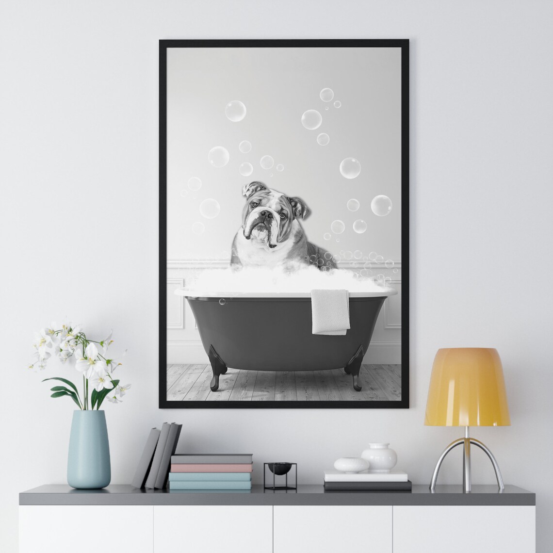 English Bulldog Wall Art Funny Bathroom Print Dog Bathroom Print Bathroom Art English Bulldog Black And White - Image 2