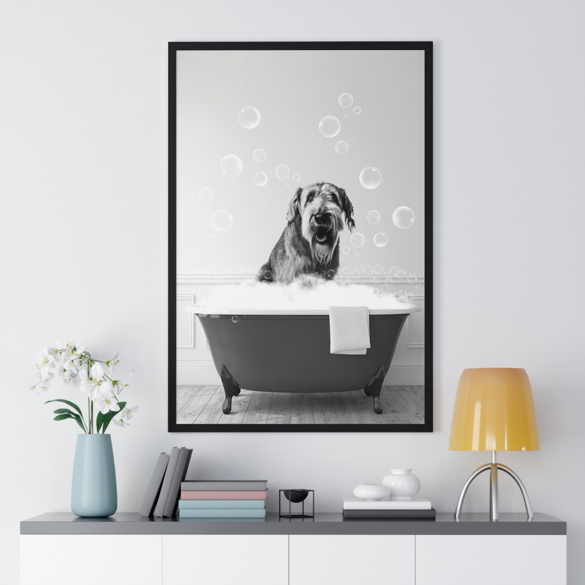 Irish Wolfhound Relaxing in Bubble Bath Funny Bathroom Poster - Image 2