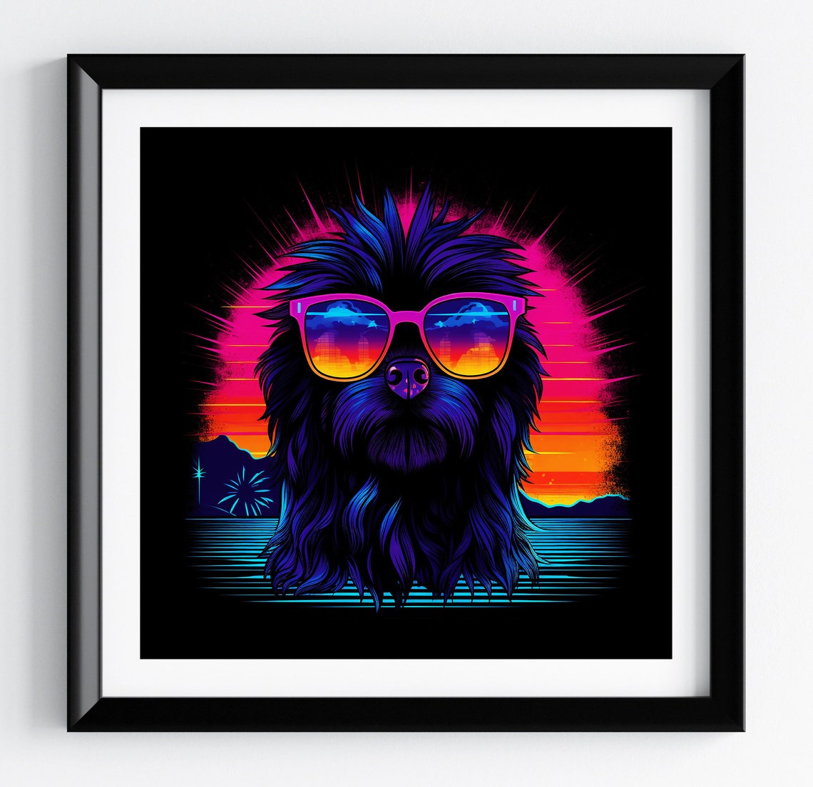 Yorkshire Terrier Neon Ocean Sunset Shades Dog Portrait Poster