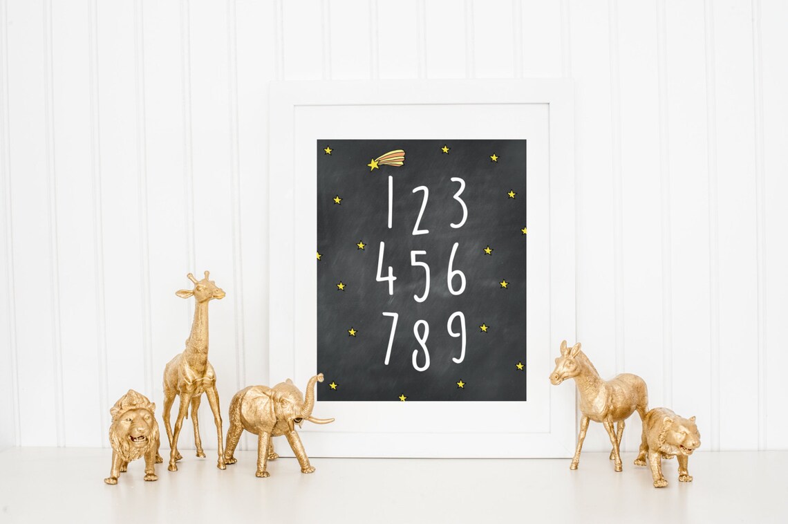 Black Chalkboard Outer Space Numbers Nursery Print Boys Bedroom Decor Star Wall Art Classroom Any Size
