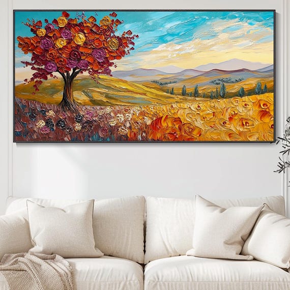 Vibrant Clouds Landscape Painting Textured Wall Art Sunny Day Scenery Painting On Boho Morden Wall Art Bedroom Wall Decor Fashion Art