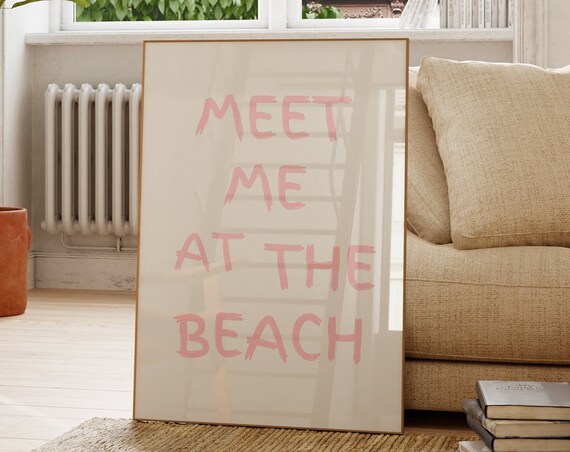 Meet Me At The Beach Soft Pink Handwritten Coastal Quote Poster