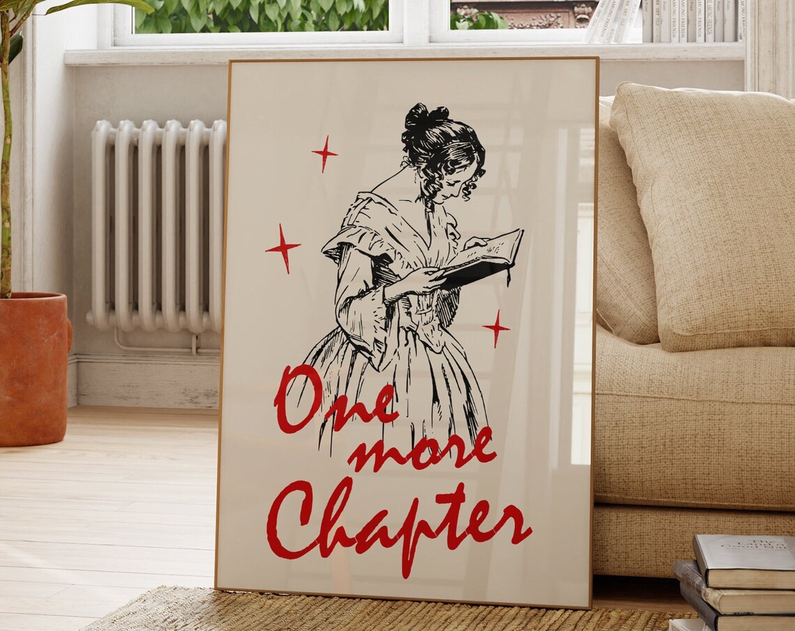 One More Chapter Vintage Woman Reading Bookish Aesthetic Wall Poster
