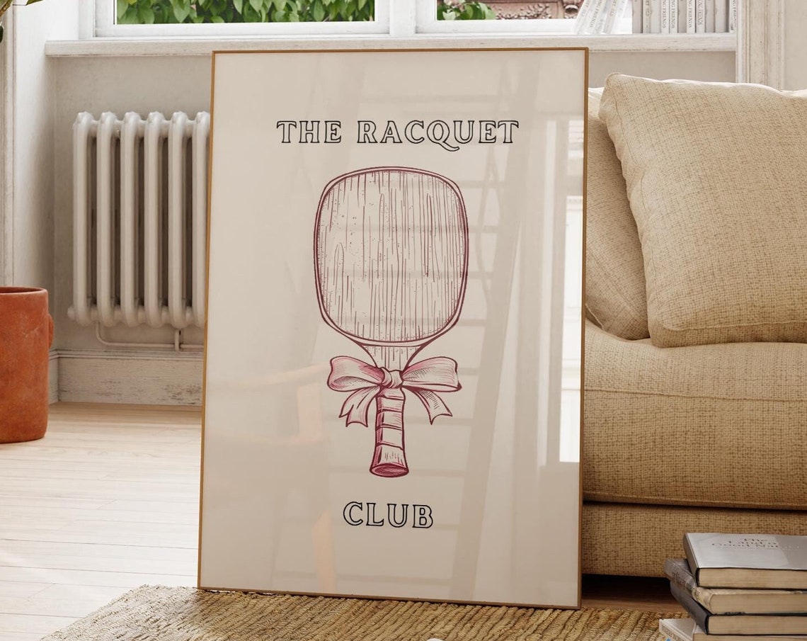 The Racquet Club Girly Tennis Print Country Club Aesthetic Wall Art Retro Sport Poster Coquette Room Decor Tennis Art