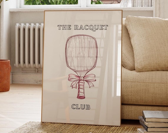 The Racquet Club Girly Tennis Print Country Club Aesthetic Wall Art Retro Sport Poster Coquette Room Decor Tennis Art